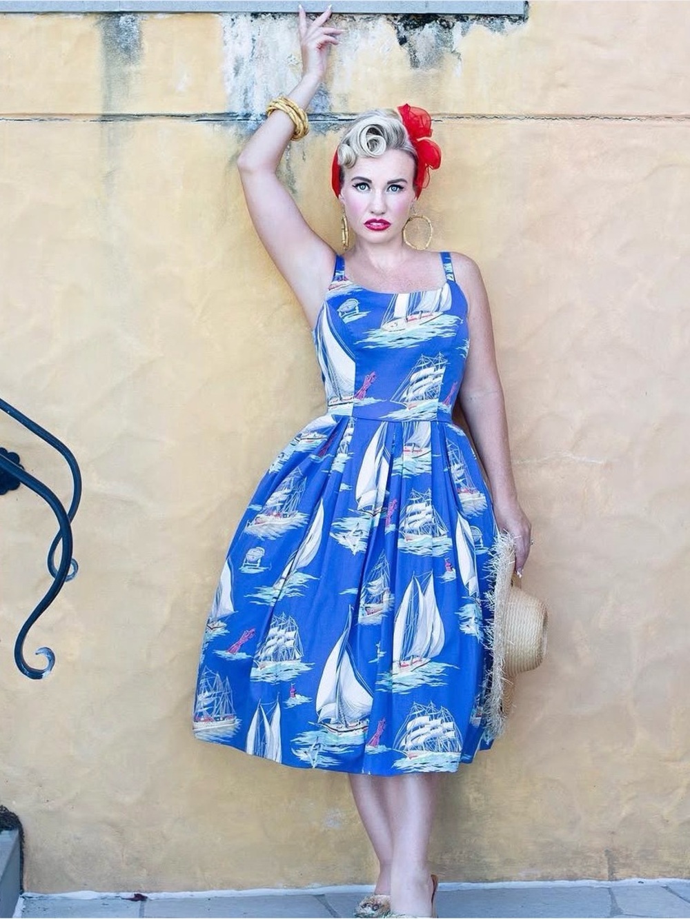 Rare! Pinup Seven Seas Sailboat cotton swing dress